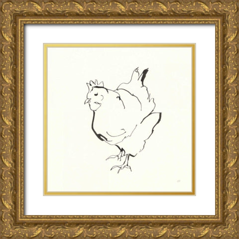 Line Chicken II Gold Ornate Wood Framed Art Print with Double Matting by Paschke, Chris