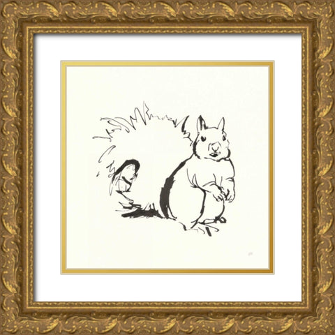 Line Squirrel Gold Ornate Wood Framed Art Print with Double Matting by Paschke, Chris