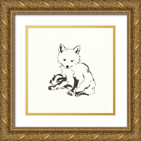 Line Fox Gold Ornate Wood Framed Art Print with Double Matting by Paschke, Chris