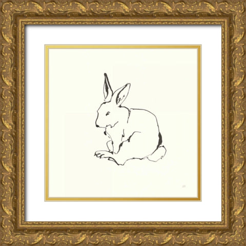Line Bunny I Gold Ornate Wood Framed Art Print with Double Matting by Paschke, Chris
