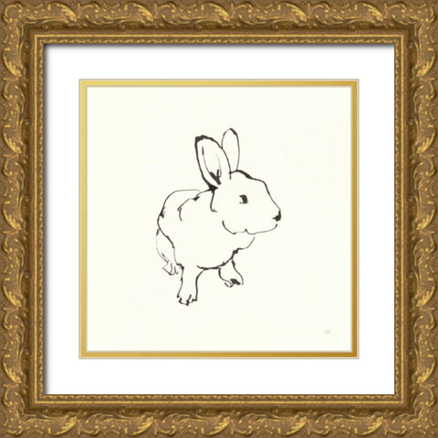 Line Bunny II Gold Ornate Wood Framed Art Print with Double Matting by Paschke, Chris