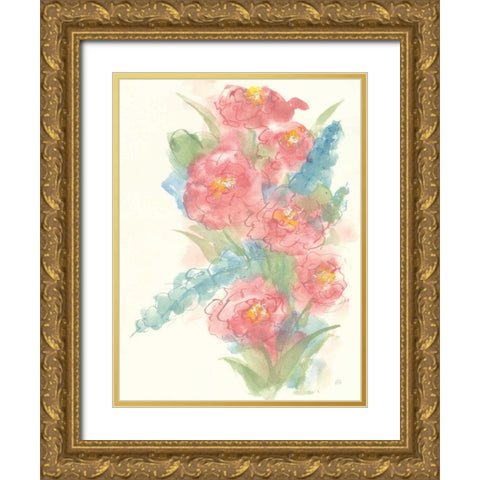 Peony Bouquet I Gold Ornate Wood Framed Art Print with Double Matting by Paschke, Chris