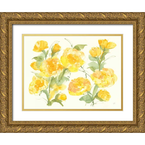 Sunshine Peonies Gold Ornate Wood Framed Art Print with Double Matting by Paschke, Chris