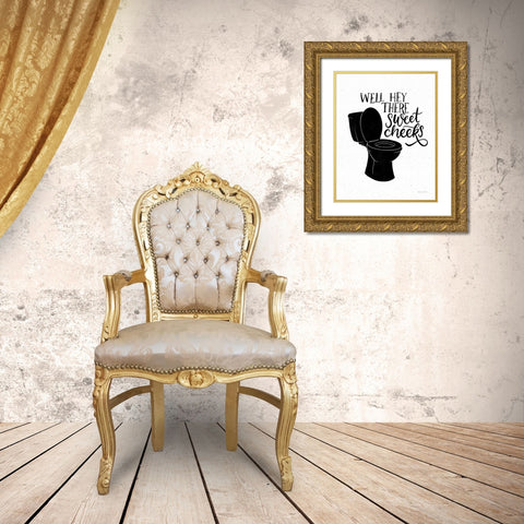 Bathroom Puns III Black Gold Ornate Wood Framed Art Print with Double Matting by Thorns, Becky