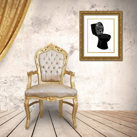 Bathroom Puns IV Black Gold Ornate Wood Framed Art Print with Double Matting by Thorns, Becky