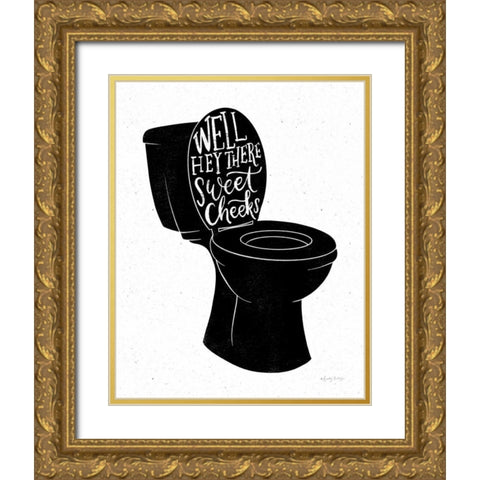 Bathroom Puns IV Black Gold Ornate Wood Framed Art Print with Double Matting by Thorns, Becky