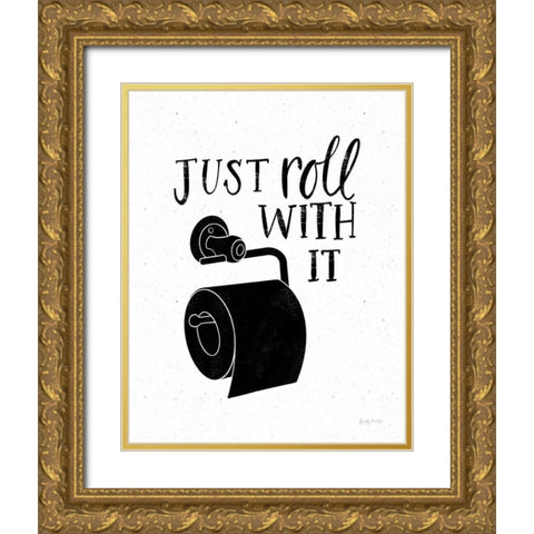 Bathroom Puns V Black Gold Ornate Wood Framed Art Print with Double Matting by Thorns, Becky