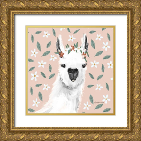 Delightful Alpacas I Floral Crop Gold Ornate Wood Framed Art Print with Double Matting by Thorns, Becky
