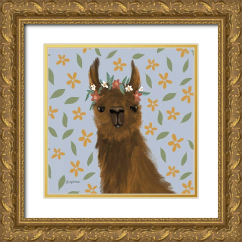 Delightful Alpacas II Floral Crop Gold Ornate Wood Framed Art Print with Double Matting by Thorns, Becky