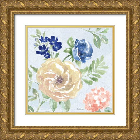 Coastline Botanical II Blue Gold Ornate Wood Framed Art Print with Double Matting by Grove, Beth