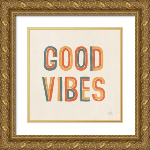 Retro Words I Gold Ornate Wood Framed Art Print with Double Matting by Marshall, Laura