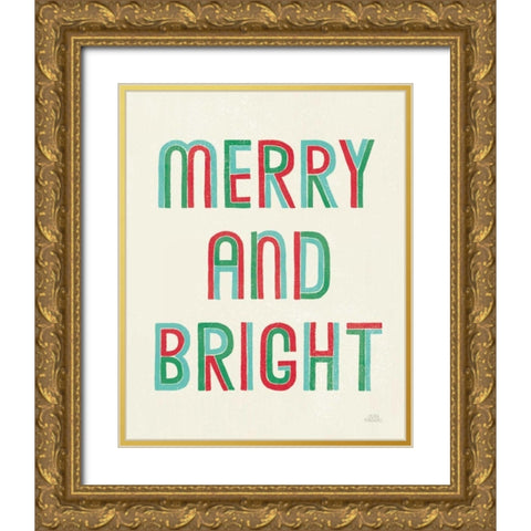 Christmas Sentiments I Gold Ornate Wood Framed Art Print with Double Matting by Marshall, Laura