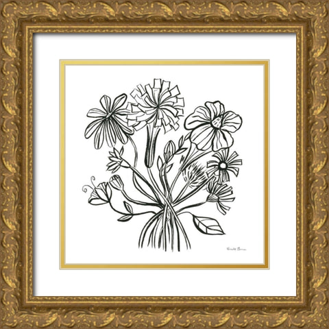 Wild Flowers Line II Gold Ornate Wood Framed Art Print with Double Matting by Zaman, Farida
