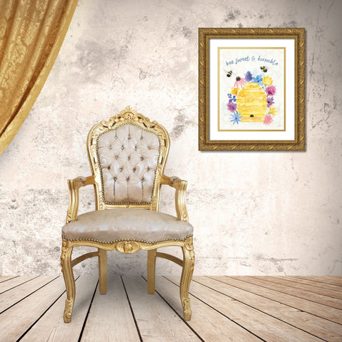 Bee Harmony IV Gold Ornate Wood Framed Art Print with Double Matting by June, Dina