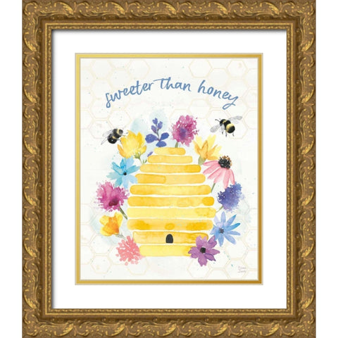 Bee Harmony V Gold Ornate Wood Framed Art Print with Double Matting by June, Dina