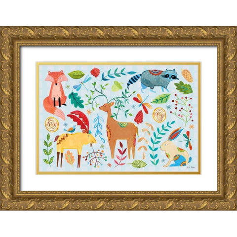 Whimsical Woodland I Pastel Gold Ornate Wood Framed Art Print with Double Matting by Zaman, Farida
