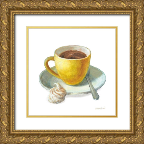 Wake Me Up Coffee IV on White Gold Ornate Wood Framed Art Print with Double Matting by Nai, Danhui