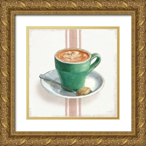 Wake Me Up Coffee II with Stripes Gold Ornate Wood Framed Art Print with Double Matting by Nai, Danhui
