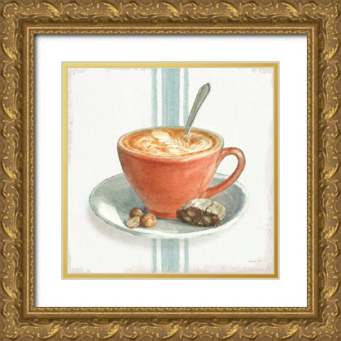 Wake Me Up Coffee III with Stripes Gold Ornate Wood Framed Art Print with Double Matting by Nai, Danhui