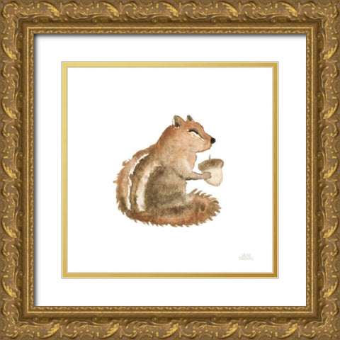 Woodland Whimsy Squirrel Gold Ornate Wood Framed Art Print with Double Matting by Marshall, Laura