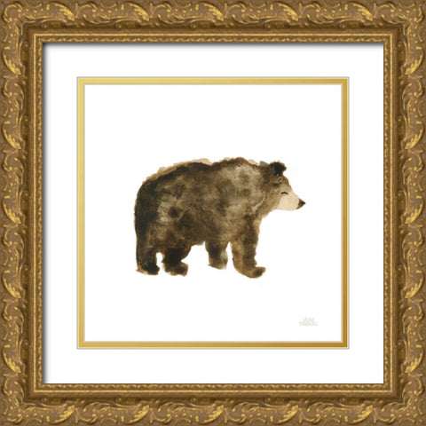 Woodland Whimsy Bear Gold Ornate Wood Framed Art Print with Double Matting by Marshall, Laura