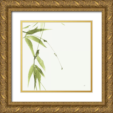 Bamboo V Green Gold Ornate Wood Framed Art Print with Double Matting by Paschke, Chris