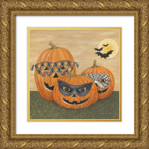Funny Pumpkins Gold Ornate Wood Framed Art Print with Double Matting by Brown, David Carter