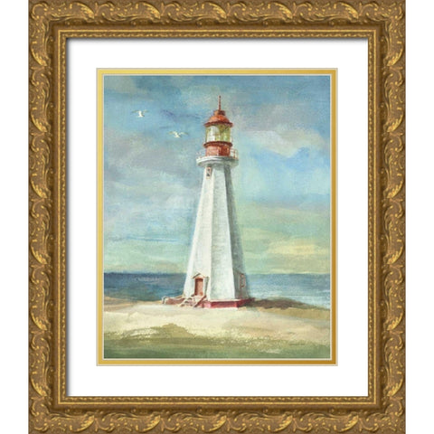 Lighthouse III Gold Ornate Wood Framed Art Print with Double Matting by Nai, Danhui