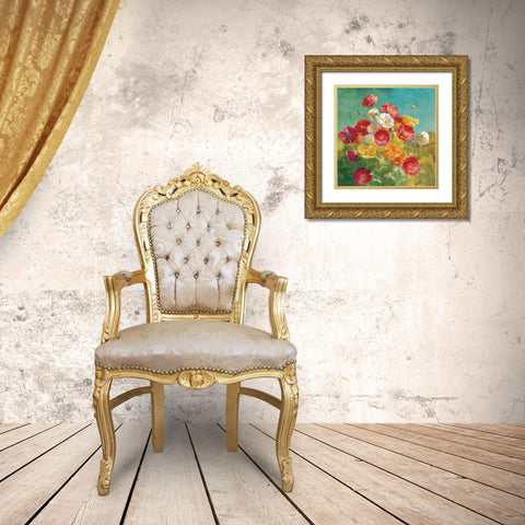 Poppies in the Field Gold Ornate Wood Framed Art Print with Double Matting by Nai, Danhui