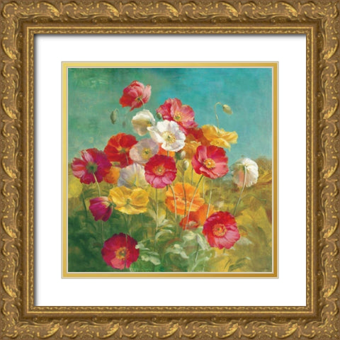 Poppies in the Field Gold Ornate Wood Framed Art Print with Double Matting by Nai, Danhui