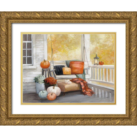 October Porch Gold Ornate Wood Framed Art Print with Double Matting by Purinton, Julia