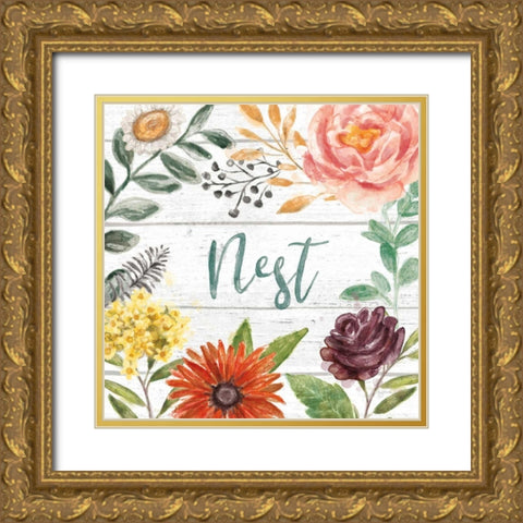 Flower Fest III Gold Ornate Wood Framed Art Print with Double Matting by Urban, Mary