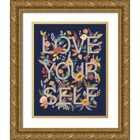 Harvest Garden IV Navy Gold Ornate Wood Framed Art Print with Double Matting by Marshall, Laura