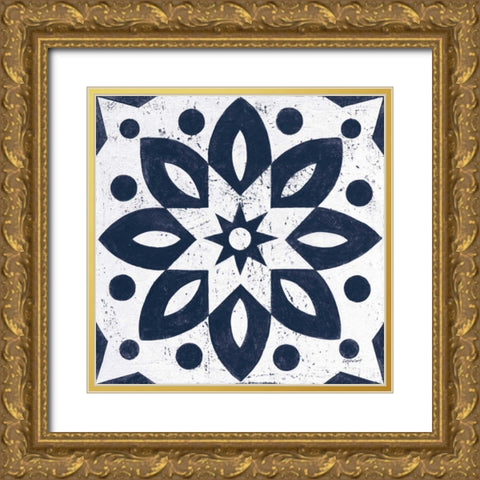Blue and White Tile I Gold Ornate Wood Framed Art Print with Double Matting by Lovell, Kathrine