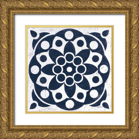 Blue and White Tile II Gold Ornate Wood Framed Art Print with Double Matting by Lovell, Kathrine