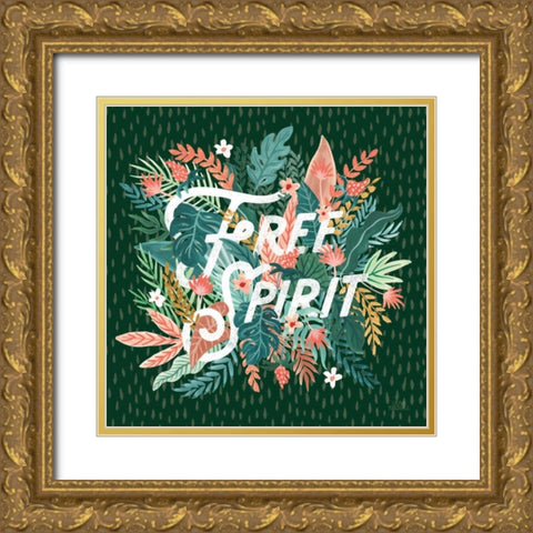 Jungle Hangout IV No Sloth Emerald Green Gold Ornate Wood Framed Art Print with Double Matting by Marshall, Laura