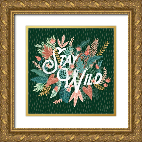 Jungle Hangout V No Sloth Emerald Green Gold Ornate Wood Framed Art Print with Double Matting by Marshall, Laura