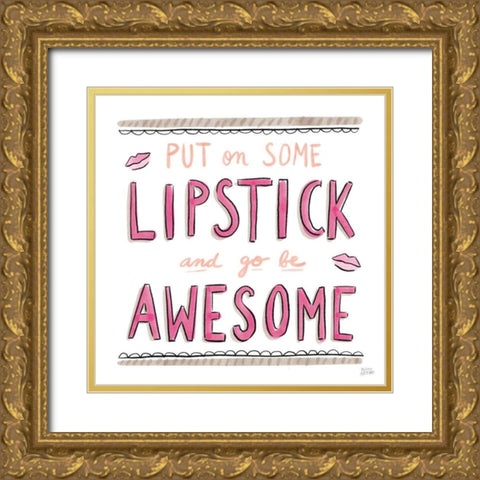 Awesome Lipstick Gold Ornate Wood Framed Art Print with Double Matting by Averinos, Melissa