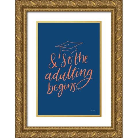 Graduation IV Blue Gold Ornate Wood Framed Art Print with Double Matting by Thorns, Becky