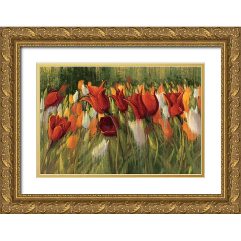 Tipsy Tulips Gold Ornate Wood Framed Art Print with Double Matting by Novak, Shirley