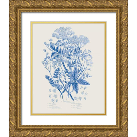 Flowering Plants I Mid Blue Gold Ornate Wood Framed Art Print with Double Matting by Wild Apple Portfolio