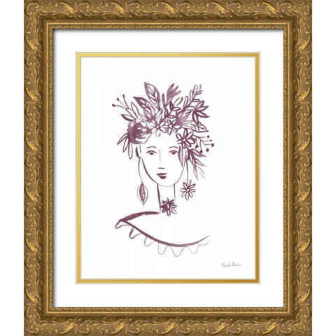 Flower Girl I Plum Gold Ornate Wood Framed Art Print with Double Matting by Zaman, Farida