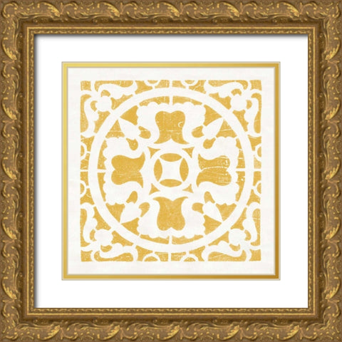 Hacienda Tile I Golden Yellow Gold Ornate Wood Framed Art Print with Double Matting by Hershey, Moira