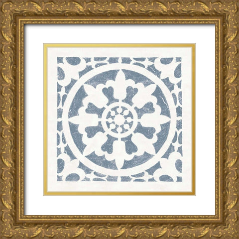 Hacienda Tile II Bluestone Gold Ornate Wood Framed Art Print with Double Matting by Hershey, Moira