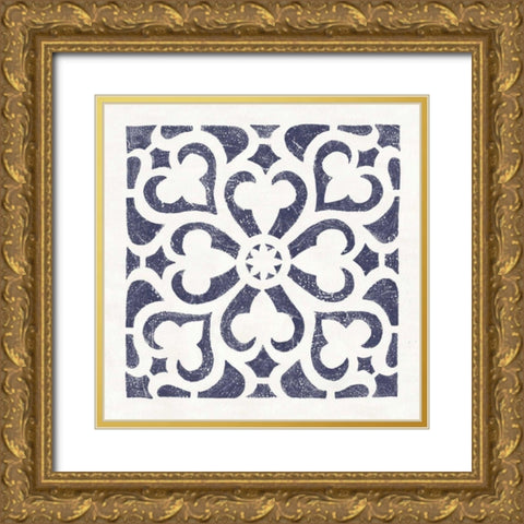Hacienda Tile III Navy Gold Ornate Wood Framed Art Print with Double Matting by Hershey, Moira