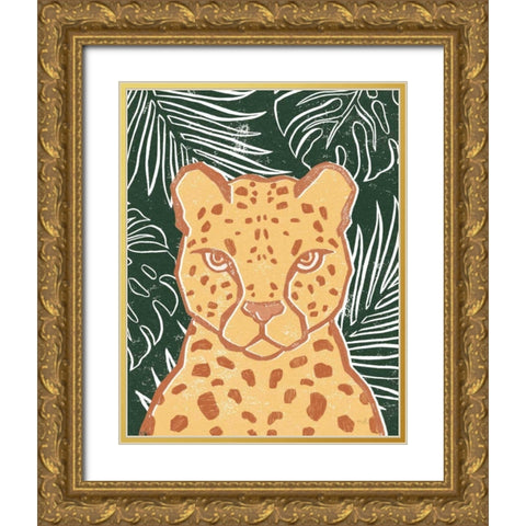 Jungle II Green Gold Ornate Wood Framed Art Print with Double Matting by Hershey, Moira