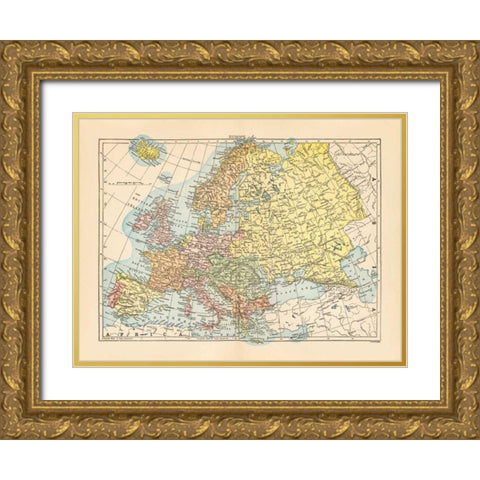 Map of Europe Gold Ornate Wood Framed Art Print with Double Matting by Wild Apple Portfolio