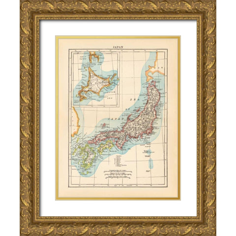 Map of Japan Gold Ornate Wood Framed Art Print with Double Matting by Wild Apple Portfolio