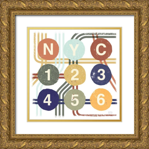 Retro New York CIty Life Subway Gold Ornate Wood Framed Art Print with Double Matting by Mullan, Michael