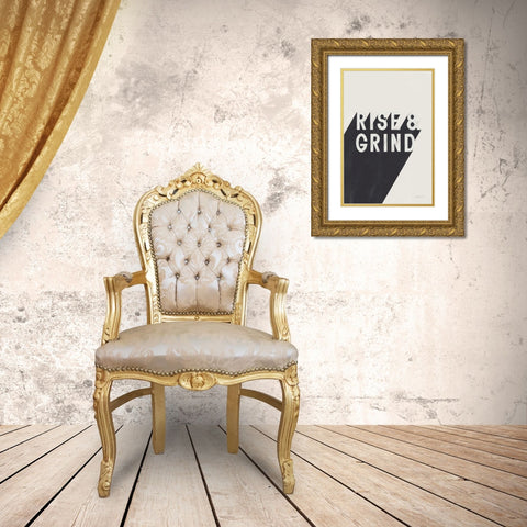 Rise and Grind BW Gold Ornate Wood Framed Art Print with Double Matting by Thorns, Becky